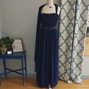 Chic Strapless Navy Dress with Embellished Waist
